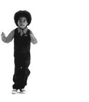 Body popping kid, rocking a suit and afro combo.